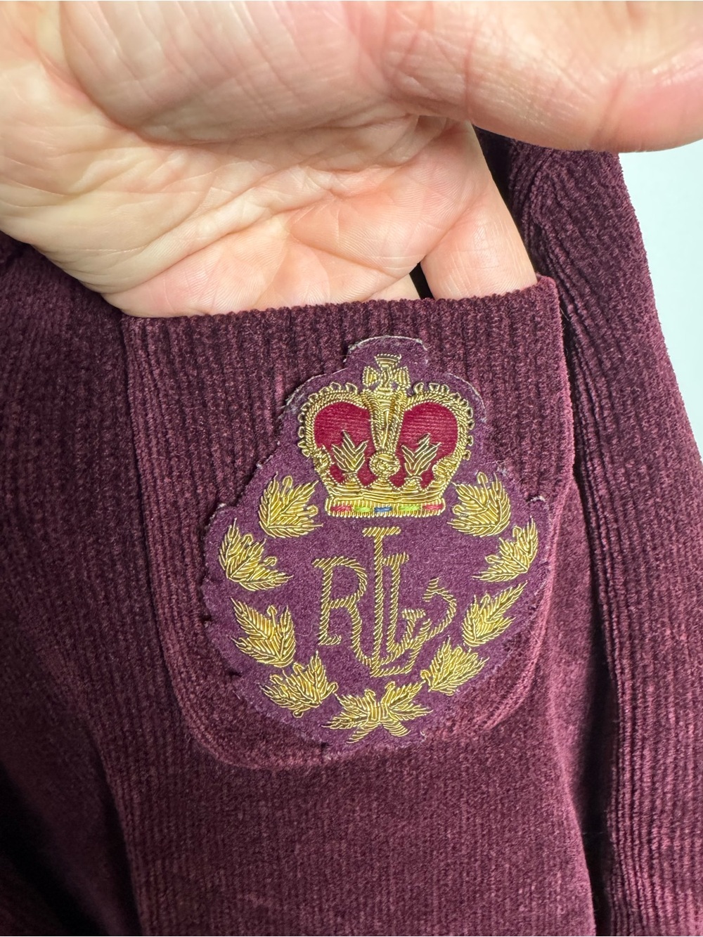 Ralph Lauren Double RL Burgundy Corduroy Double-Breasted Blazer with Crest - Picture 2 of 11